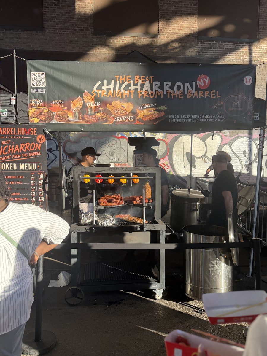Chicharr&oacute;n cooking in a barrel at BarrelHouse NY